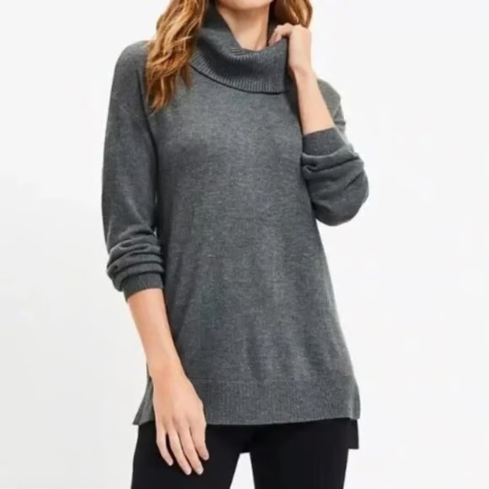 LOFT Charcoal Gray Cowl Neck Long Sleeve Tunic Top